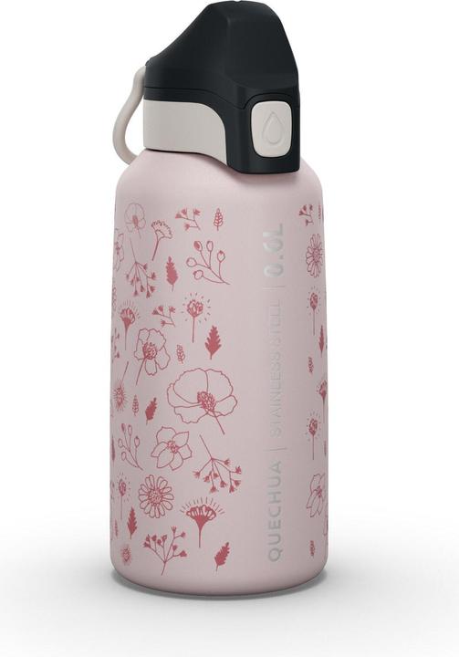 Quechua Gourde 0,6 l pour enfants en acier inoxydable avec bouchon à ouverture rapide - rose (0.60 l)