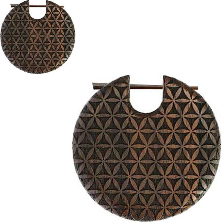 Image du produit Star Piercing Boucle d'oreille Fleur de vie gravée en bois de Narra (sans laiton, Organique)