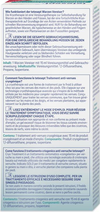 Valori nutrizionali e ingredienti Tetesept Warzenvereiser (Crema piedi e gel piedi, 15 ml)