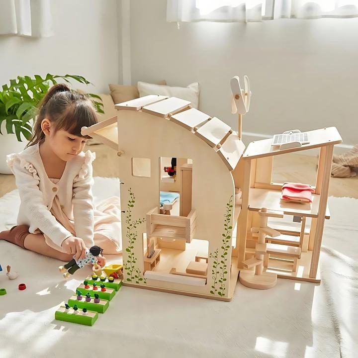 Actual product image Milkii Large wooden doll's house with doll's furniture