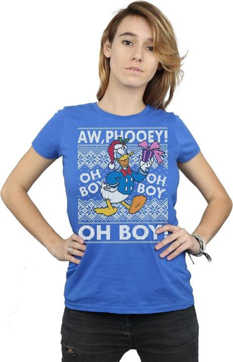 Actual product image Disney Womens/Ladies Donald Duck Christmas Fair Isle Cotton T-Shirt (L)