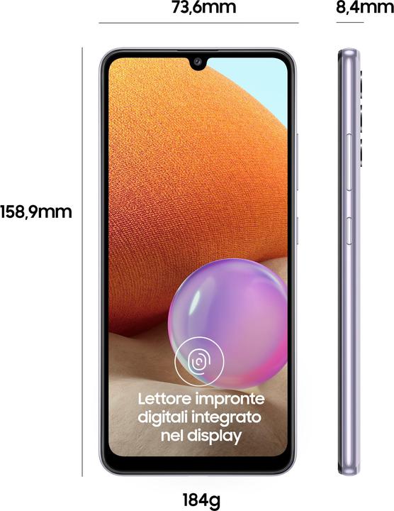 Actual product image Samsung Galaxy A32 EU (128 GB, Violet, 6.40", Dual SIM, 64 Mpx, 4G)