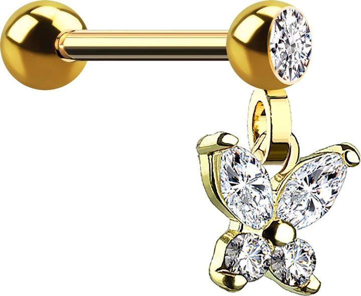 Image du produit Star Piercing Micro Barbell 14k vergoldet mit Kugel und Anhänger Schmetterling (Acier chirurgical 316L, Laiton)