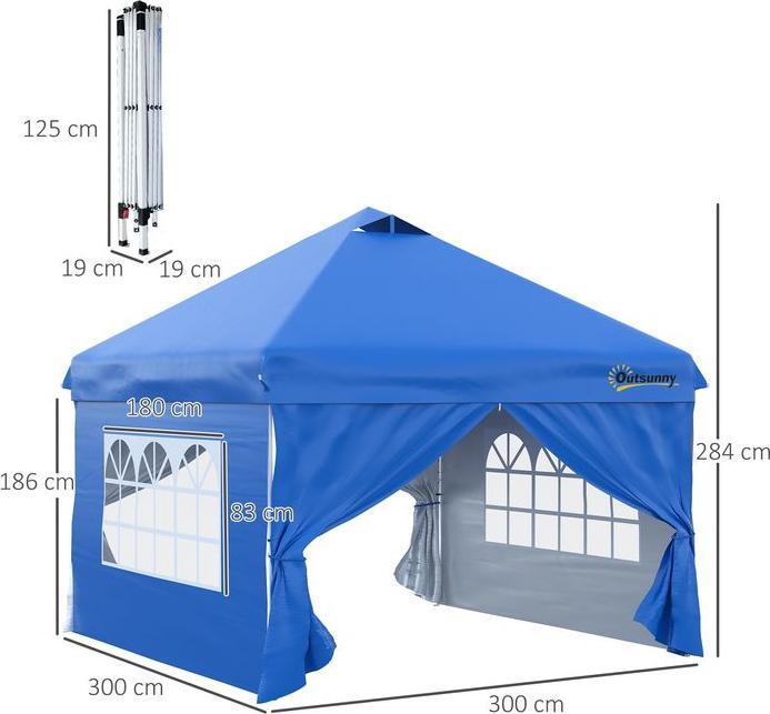 Immagine prodotto Swisshandel24 Gazebo pieghevole 3x3m 4 pareti laterali inclusi i picchetti e le corde di trasporto in metallo (300 cm, 300 cm)