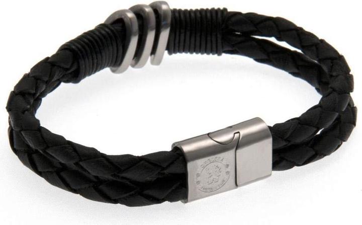 Image du produit Chelsea FC Bracelet en cuir double tresse (80% cuir, 20% acier inoxydable)