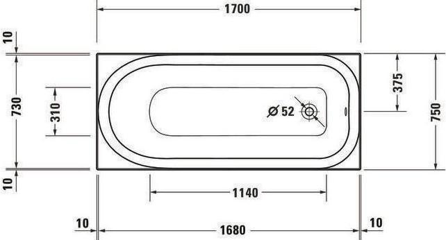 Actual product image Duravit Soleil by Starck bathtub 170x75 rectangle one back slope white (216 l, 170 cm, 75 cm)