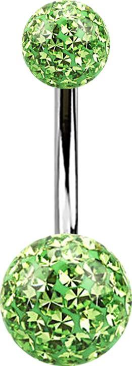 Produktbild Star Piercing Banane silber mit zwei Kristall Kugeln hellgrün Epoxy Schutzschicht (Titan G23, ohne Messing)