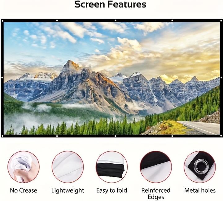 Immagine prodotto PhoneLook Doppelseitige 16:9 Projektionsleinwand mit pflegeleichtem, bügelbarem Stoff (60 Zoll, 152 cm) (60", 16:9)