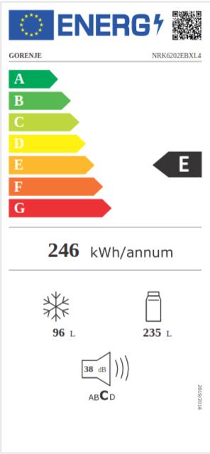 Energie-Label Gorenje Chłodziarko-zamrażarka NRK6202EBXL4 (331 l)