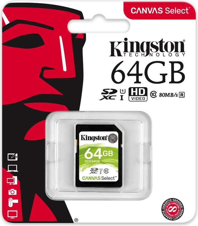 Produktbild Kingston Canvas Select SDXC Card (64 GB, SDXC, U1, UHS-I)