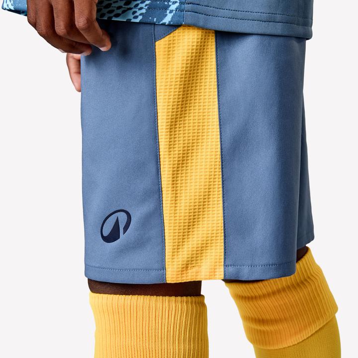 Produktbild Kipsta Kinder Fussball Shorts - VIRALTO Kids grau mit orangem Streifen (122)