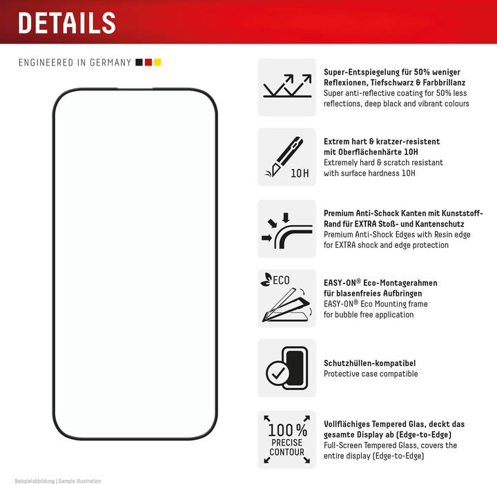 Nährwerte und Zutaten Displex Premium Glass, Full Cover Anti-Reflex Panzerglas (1 Stück, Apple iPhone 16 Pro Max)
