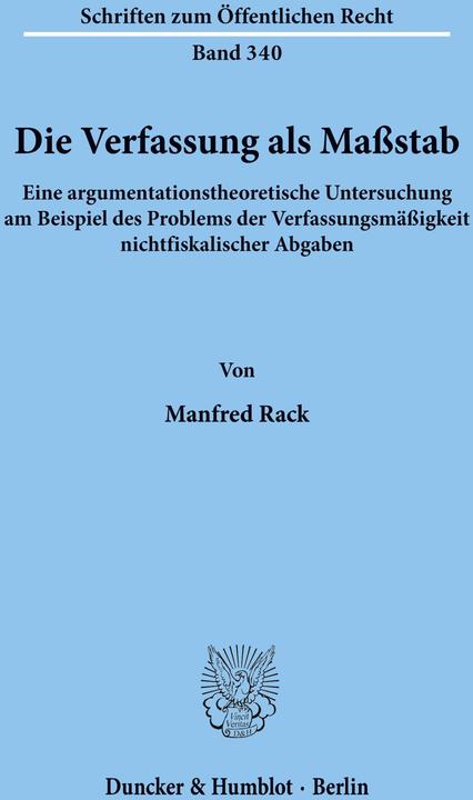 Produktbild Die Verfassung als Massstab. (Deutsch, Manfred Rack, 1978)