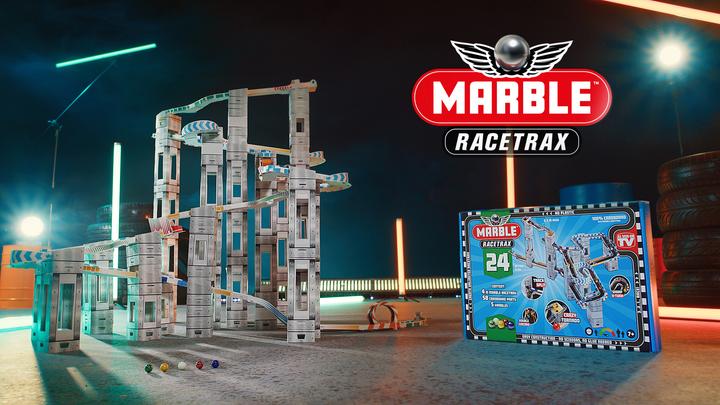 Produktbild Marble Racetrax Murmel Rennbahn: Starter Set mit 24 Bögen, 4 Meter Rennstrecke & 5 Murmeln, Murme...