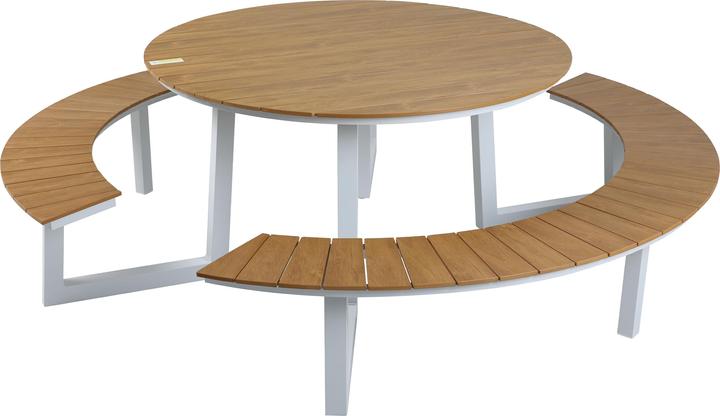 Produktbild Axi Taco Picknicktisch mit 2 Bänken Rund - Weiss/Teak-Look