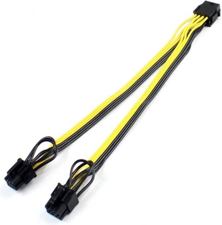 Produktbild PowerGuard PCI-E 6-Pin zu 2x 8-Pin (6+2 Pin) Grafikkarten Stromkabel 30cm