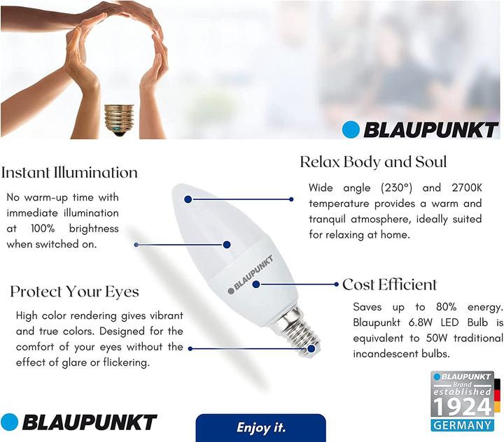 Immagine prodotto Blaupunkt Lampadina LED E14 - Candela - 7W - Bianco caldo 2700K - Lampade a LED - Confezione da 4 (E14, 7 W, 640 lm, 4 x, F)