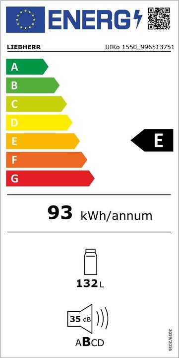 Energy Label Liebherr Integrated under-counter fridge (132 l)