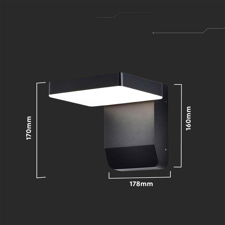 Produktbild V-TAC VT11020150B 20W LED Wandleuchte Schwarzer Körper Quadratisch 4000K IP65 (2580 lm, IP65)