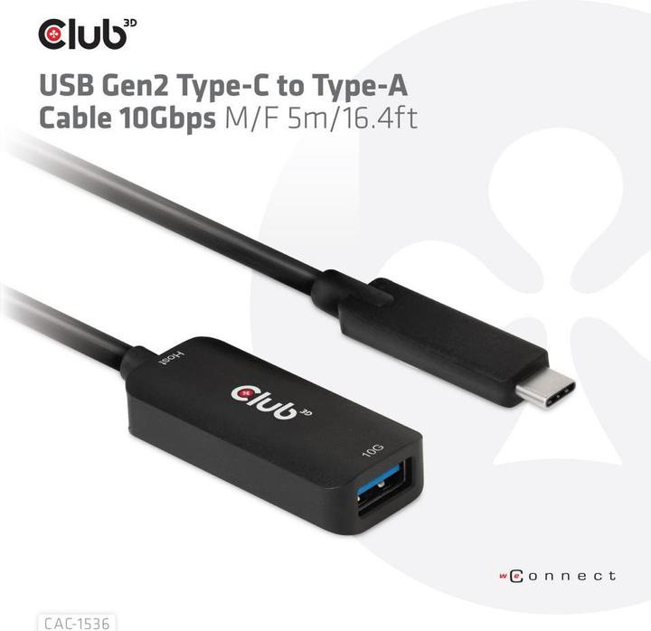 Immagine prodotto Club 3D Cavo Club3D USB 3.2 Tipo C <> USB Tipo A St/Bu (5 m, USB 3.1)
