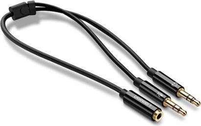 Actual product image Ugreen AV141 3.5mm Female to 2 male audio cable (black) (0.20 m, 3.5mm jack (AUX))