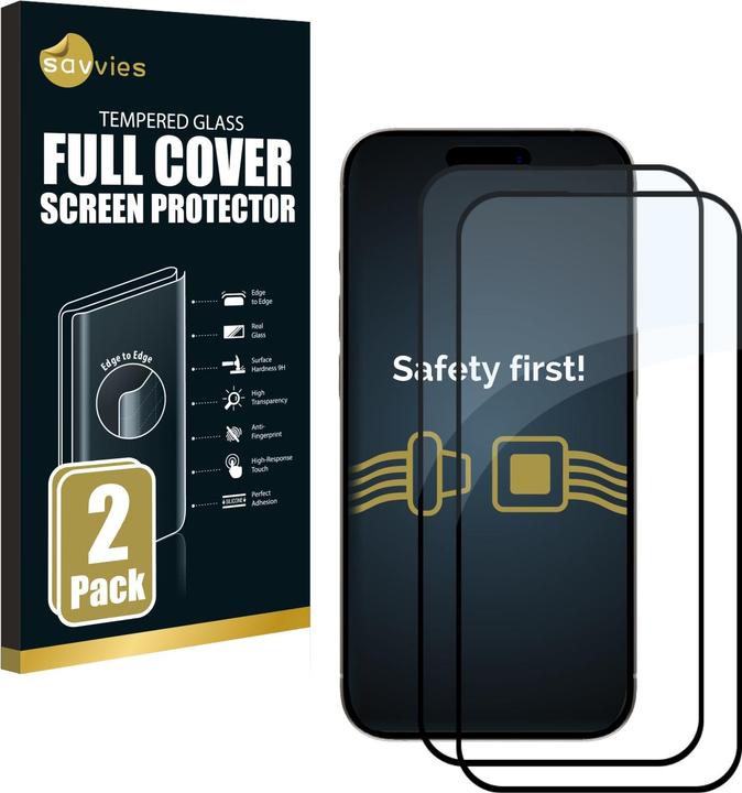 Actual product image Savvies Full-screen armoured glass screen protector (2 Piece, Apple iPhone 15 Plus)
