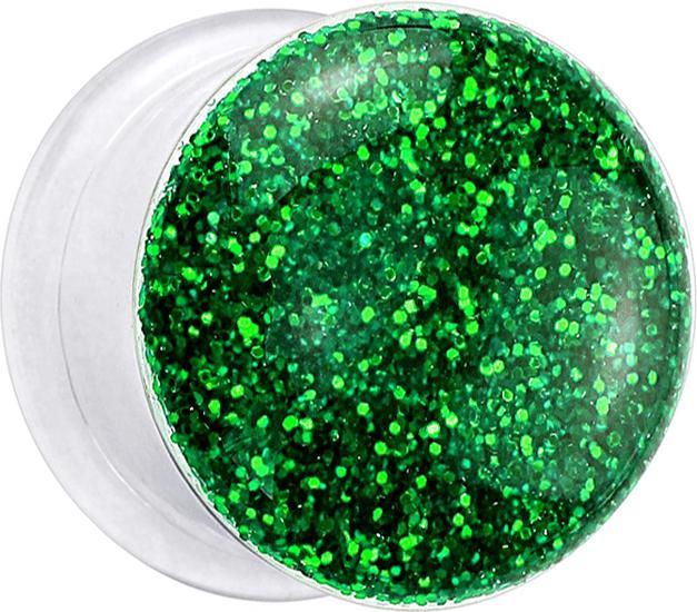 Produktbild Star Piercing Flared Plug transparent mit Glitter grün (ohne Messing, Acryl)