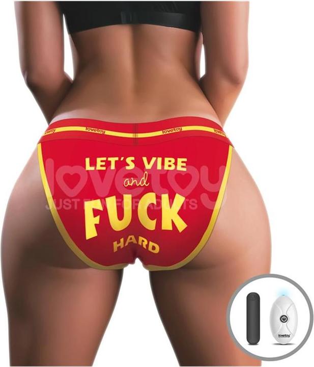 Actual product image Lovetoy Printed Vibrating Sexy Panties "Fuck Hard" (L, XL)