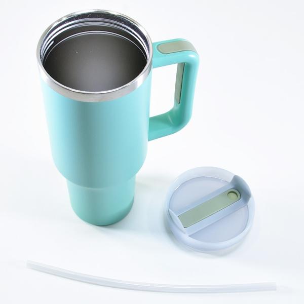 Produktbild Kögler Thermo Kaffee Henkel Becher aus Edelstahl, mit Strohhalm, minzgrün, 1200ml (1200 ml, 1 x)