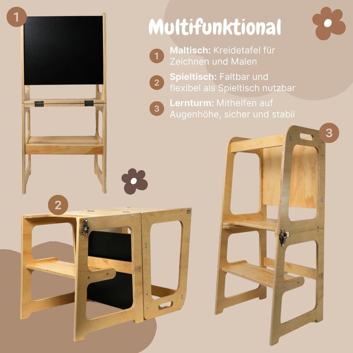 Actual product image Hermex Faltbarer Kinder-Lernturm aus Holz mit Maltafel