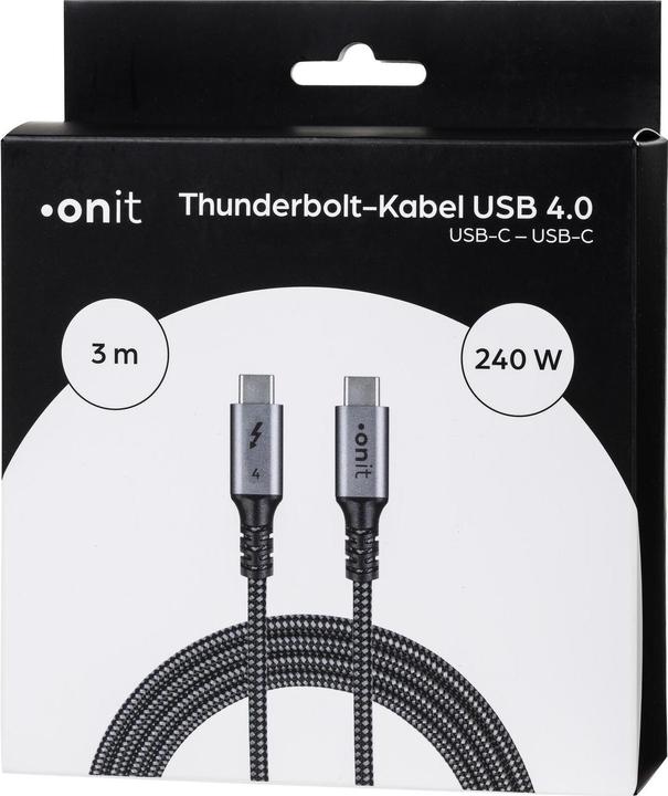 Produktbild Onit Thunderbolt 4-Kabel USB C - USB C 3 m, Grau/Schwarz (3 m, USB 4.0)