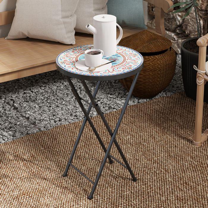 Actual product image Swisshandel24 Beistelltisch klappbar Gartentisch Mosaik-Design Ø35,5x55 cm Mehrfarbig