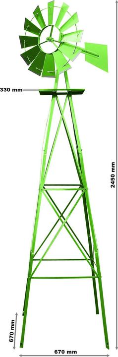 Produktbild Wiltec Windrad mit 245cm Höhe Windmühle in Grün Windspiel Gartendeko Rankhilfe