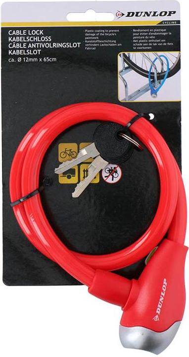 Produktbild Dunlop - Spiral-Fahrradschloss mit Schlüssel 65 cm (Rot)