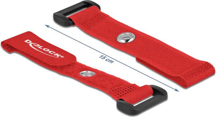 Actual product image Delock Velcro cable tie with loop and fixing eye L 150 x W 20 mm red 5 pieces (Velcro cable ties, 150 mm, 5 pcs.)