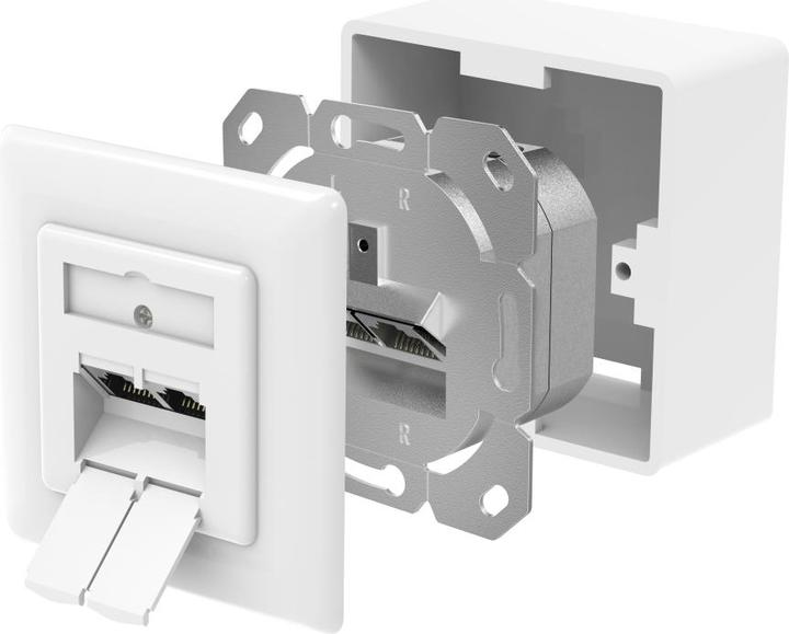 Produktbild Hama Netzwerkdose, CAT-6a, 10 Gbit/s, geschirmt, 2 Ports, Aufputz-/Unterputz