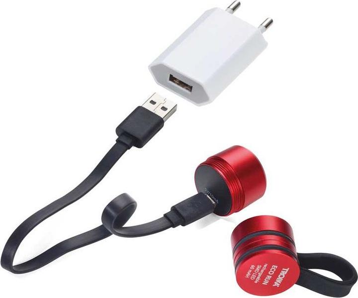 Actual product image Troika ECO RUN Lamp de poche avec lumière LED, 3 fonctions d'éclairage, incl. câble de charge, rouge (3.60 cm)