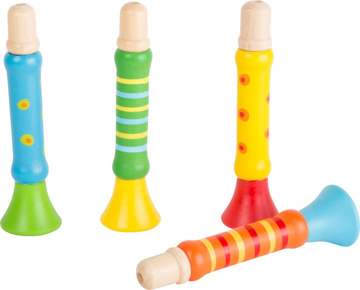 Actual product image small foot Display Colorful Trumpets (German)