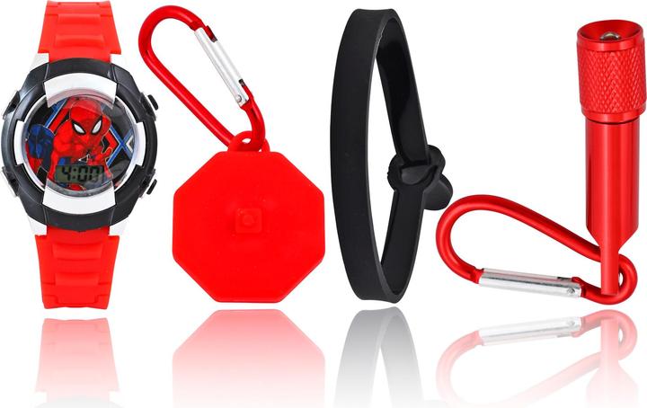 Actual product image Accutime Spider-Man wristwatch set with accessories, children's LCD watch with digital display, flashing (Digital watch)