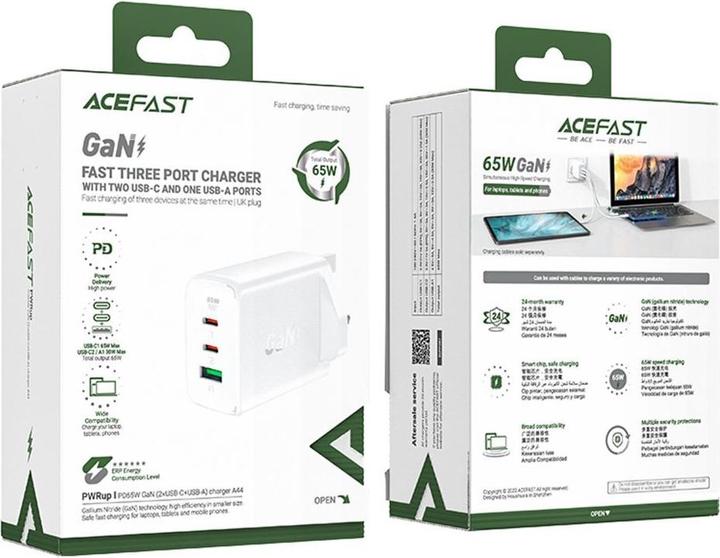 Actual product image Baseus Acefast GaN Fast Charger 2xUSB-C + 1xUSB-A 65W, UK (65 W)