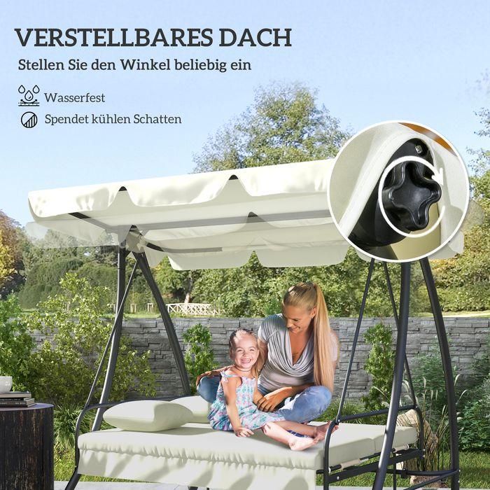 Produktbild Swisshandel24 2in1 Hollywoodschaukel, Liegefunktion 3-Sitzer, bis 240kg, 200x125x170 cm, Cremeweiss