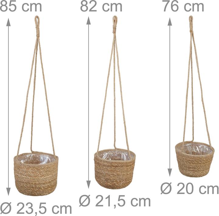 Produktbild Relaxdays 3x Seegras-Blumenampel (23.50 cm)