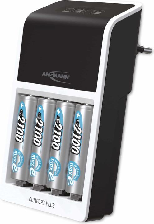 Ansmann 1001-0094 Comfort Plus Schnell-Ladegerät für NiMH Akkus, AA oder AAA (1 Stk., AA, AAA, 2100 mAh, Ladegerät inkl. Akku)