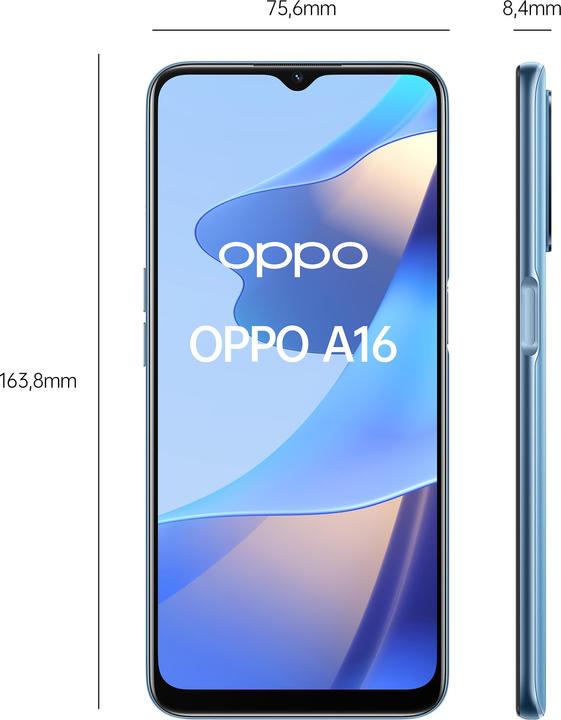 Actual product image OPPO A16 (32 GB, Pearl Blue, 6.52", Dual SIM, 13 Mpx, 4G)