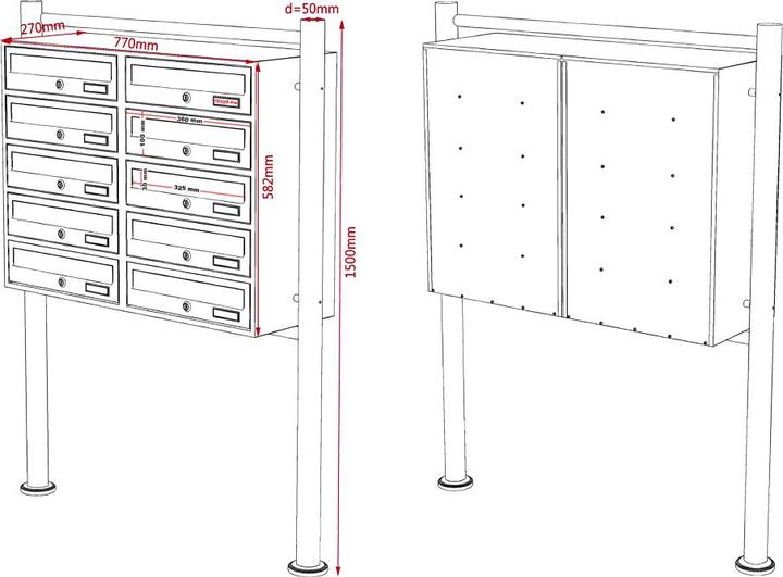 Actual product image Wiltec 10 letterbox system white 2x5 compartments letterbox Post