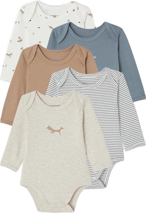 Vertbaudet 5er-Pack Baby Schlupf-Bodys mit langen Ärmeln, Bio-Baumwolle