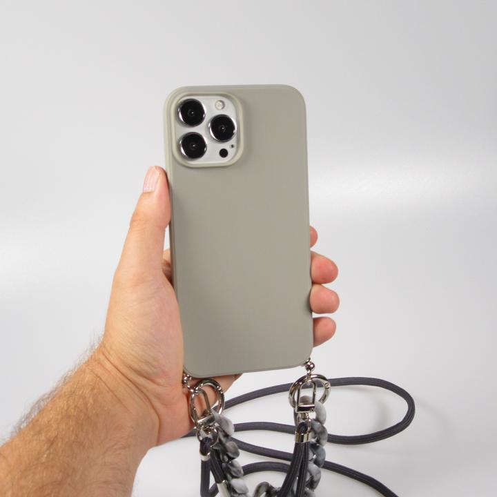 Actual product image PhoneLook Sleeve Silicone Gel with Cape Rope & Decoration Stone Chain Light Grey (Apple iPhone 13 Pro Max)