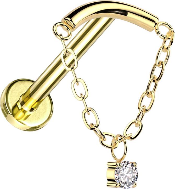 Star Piercing Micro Labret Innengewinde vergoldet stange vergoldet Anhänger Kette Kristall silber (ohne Messing, Titan G23)