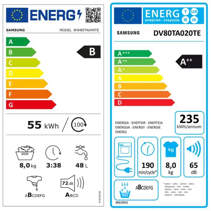 Energie-Label Samsung WW80TA049TE/WS WW5000 (8 kg, Links)