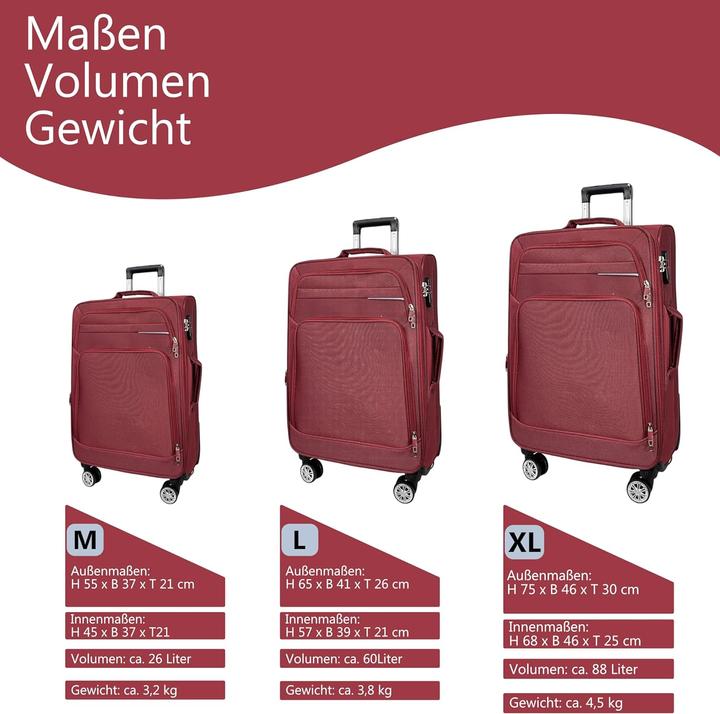 Image du produit My Travel Bag Ensemble de 3 valises souples (88 l, Bagage à main (jusqu'à 50l), M (50 - 90l))